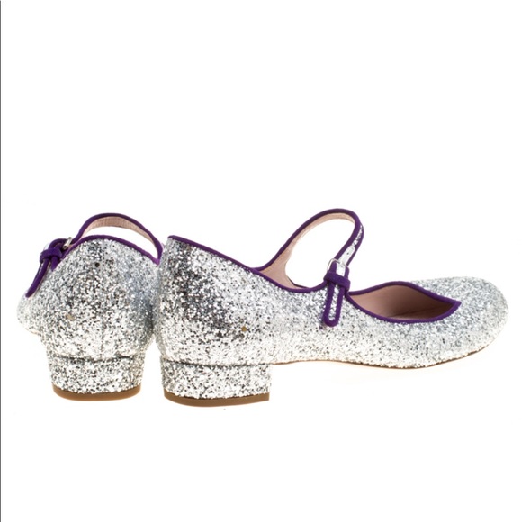 Miu Miu 40 Glitter Mary Jane Flats - Picture 5 of 7